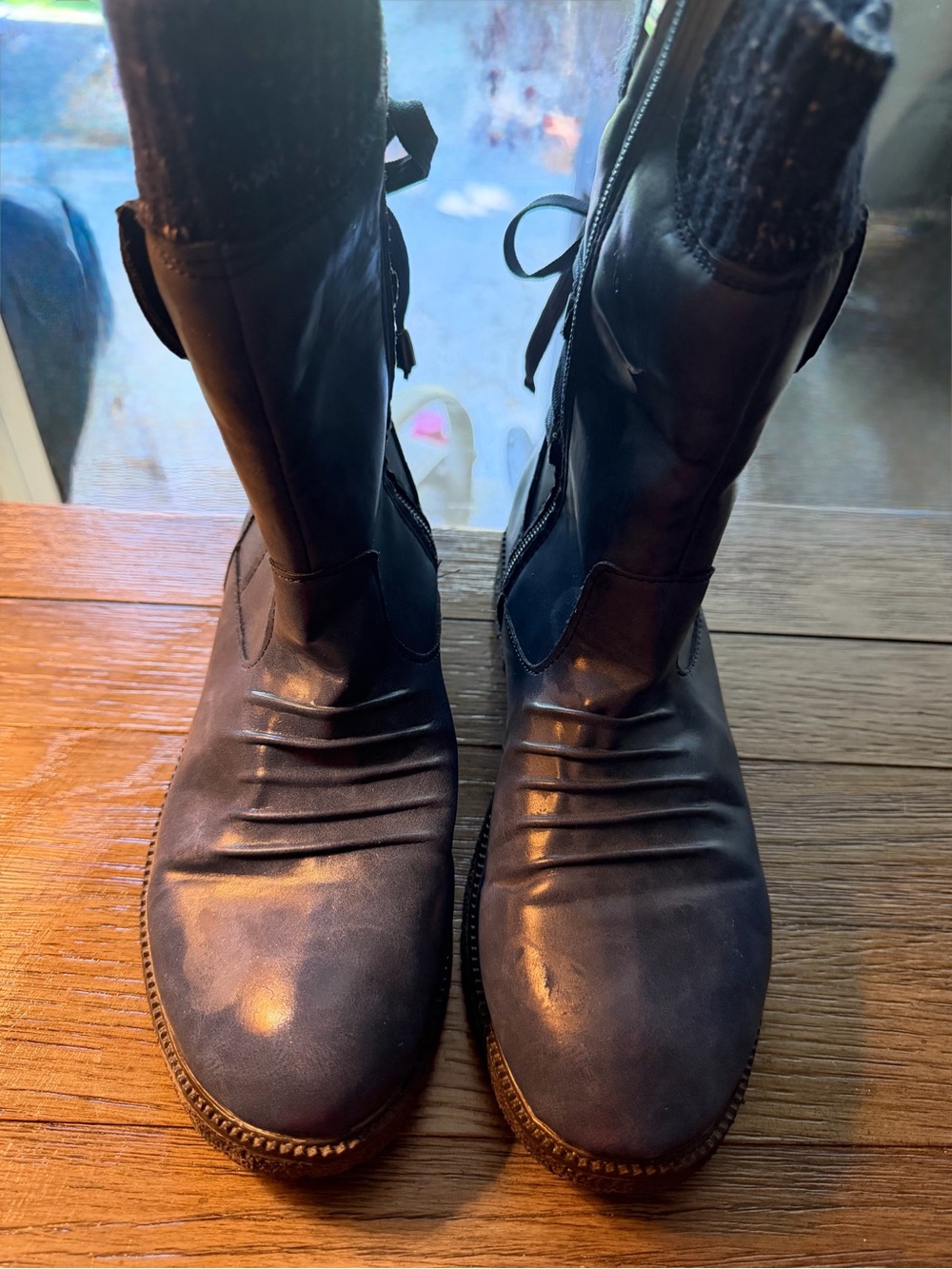Ladies denim blue Leather Lace-Up Boots